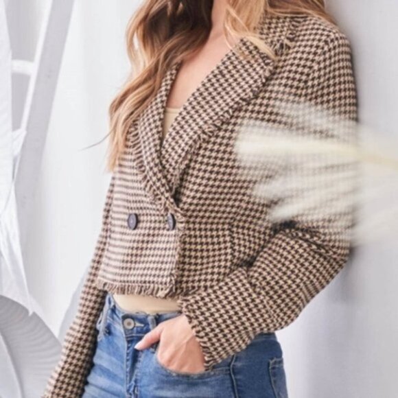 work chic houndstooth plaid print fringe detailed - Picture 3 of 7